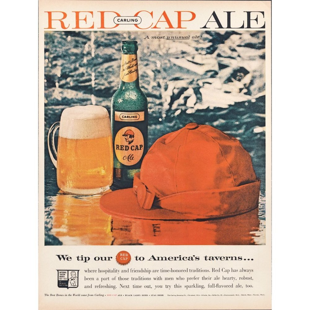 1959 Carling Red Cap Ale Beer Vintage Print Ad America's Taverns Wall Art 10x13